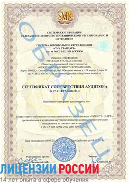 Образец сертификата соответствия аудитора №ST.RU.EXP.00006191-3 Лесозаводск Сертификат ISO 50001